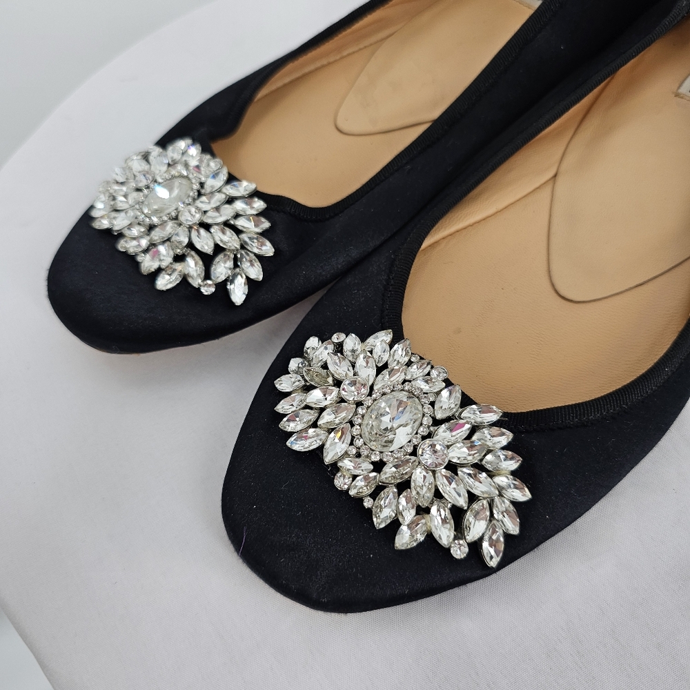 Badgley Mischka Pippa Crystal Flats Size 8 Black Satin - Picture 2 of 6